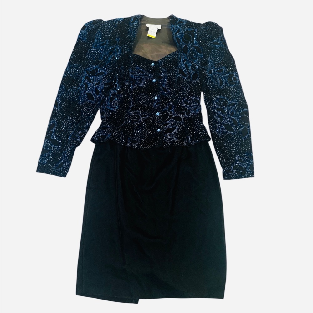 Vintage Jessica McClintock Gunne Sax 2 Piece Set Velvet 80s Metallic Size 11